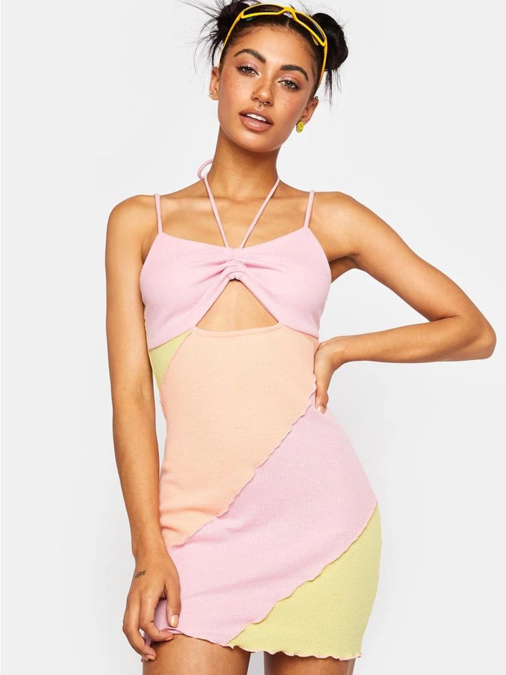 Bailey Rose PINK COMBO MINI DRESS Pastel Colorblock Knit Slip Dress - size large
